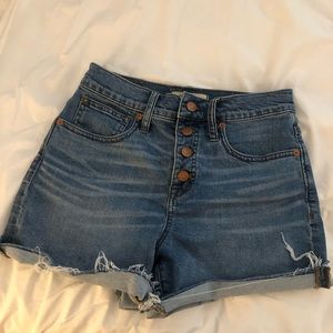 High rise, button fly shorts